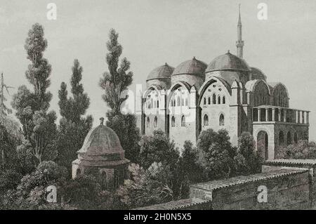 Empire ottoman. Turquie. Constantinople (aujourd'hui Istanbul). La mosquée Piyale Pasha, également connue sous le nom de Mosquée Tersana, et ses jardins. xvie siècle. Gravure b Banque D'Images