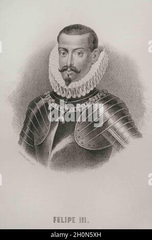 Philip III (1578-1621). Roi d'Espagne (1598-1621) et aussi, comme Philippe II, roi du Portugal, Naples, Sicile et Sardaigne. Portrait, 19e siècle. Illus Banque D'Images