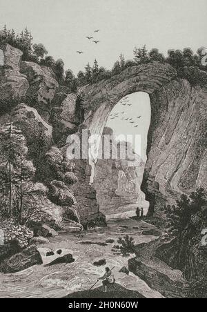 États-Unis. Pont naturel en Virginie. Gravure de Milbert. Panorama universel. Histoire des Etats-Unis d'Amérique, de la 1ère édition de Jean Banque D'Images