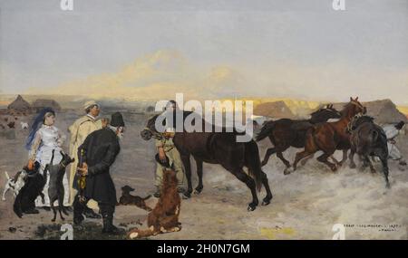 Jozef Chelmonski (1849-1914). Peintre polonais. Dans une exploitation agricole, 1875. Galerie d'Art Polonais du xixe siècle (Musée Sukiennice). Musée National de Cracovie. La Pologne. Banque D'Images