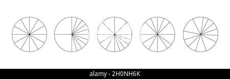 Cercles graphiques divisés en 12 segments isolés sur fond blanc.Les tourtes ou les pizzas sont coupées en douze tranches différentes.Exemples simples d'infographie statistique.Illustration vectorielle. Illustration de Vecteur