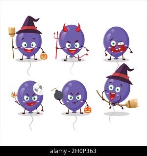 Émoticônes d'expression d'Halloween avec personnage de dessin animé de ballons violets.Illustration vectorielle Illustration de Vecteur