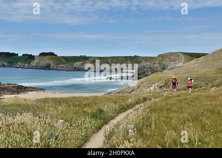 Île de ÒBelle Ile en Mer (au large des côtes de Bretagne, au nord-ouest de la France): plage Òplage du DonnantÓ le long de la côte sauvage Banque D'Images