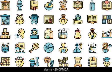 Les icônes de formation précoce définissent le vecteur de contour. Bébé apprendre. École pour enfants Illustration de Vecteur