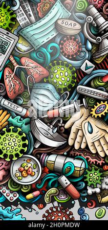 Banderole à motif de coolé tiré à la main du coronavirus.Brochure détaillée du vecteur de dessin animé. Illustration de Vecteur