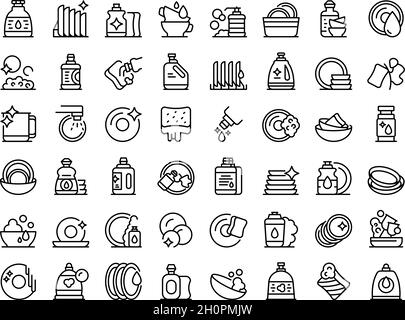 Les icônes des détergents pour vaisselle définissent un vecteur.Bol à vaisselle.Détergent céramique Illustration de Vecteur