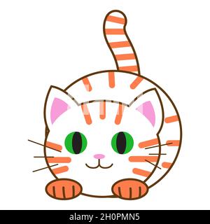 Drôle de chat de dessin animé, mignon illustration de vecteur dans le style plat.Chat blanc et orange.Chaton gras souriant.Impression positive pour autocollant, cartes, vêtements, texti Illustration de Vecteur