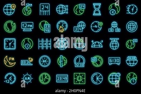 Les icônes de fuseaux horaires définissent le vecteur de contour. Heure de l'horloge. Masse calendrier Illustration de Vecteur