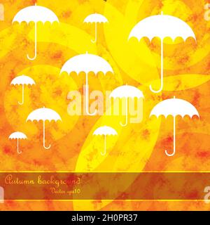 Arrière-plan d'automne avec feuilles et parasol Illustration de Vecteur