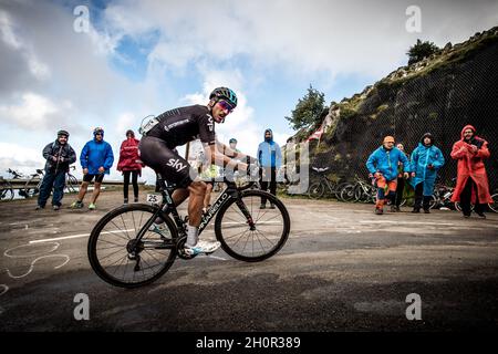 9 septembre 2017, Alto de l'Angliru, Espagne; Cyclisme, Vuelta a Espana Stage 20; Gianni Moscon. Banque D'Images