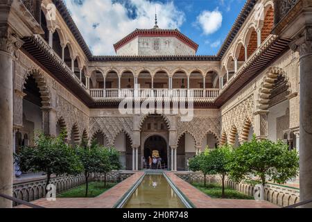 Patio de las Doncellas.Le reak Alcazar à Sevill, Espagne. Banque D'Images