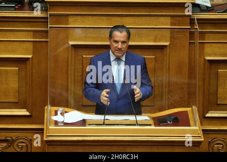 Adonis Georgiadis parle au Parlement grec, à Athènes, en Grèce Banque D'Images