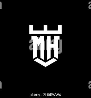 Logo MH monogramme initial avec modèle de style de forme de château isolé sur fond noir Illustration de Vecteur