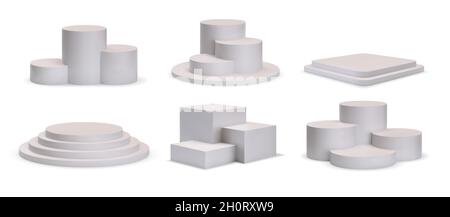 plates-formes carrées et rondes 3d pour la salle d'exposition des produits.Scène réaliste avec pas, socle gagnant ou ensemble de vecteurs de maquette de stand de spectacle Illustration de Vecteur