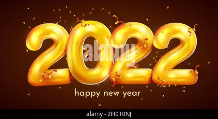 Bonne année 2022.2022 confettis dorés métalliques.Affiche ou bannière de fête.Illustration vectorielle Illustration de Vecteur
