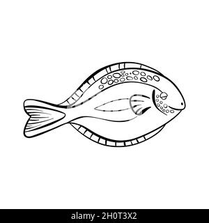 Chirurgien de poisson tiré à la main.Icône de style Doodle vectoriel Illustration de Vecteur