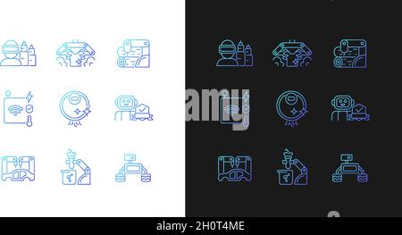 Technologies d'automatisation icônes de gradient définies pour les modes sombre et clair Illustration de Vecteur