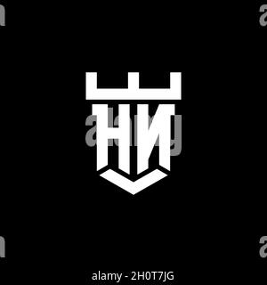 Logo HN monogramme initial avec modèle de style de forme de château isolé dans fond noir Illustration de Vecteur