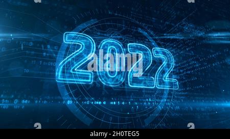 2022 ans de nouveau concept de design numérique.Illustration futuriste du rendu 3d abstrait.Style cyber-espace. Banque D'Images