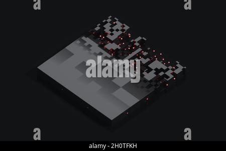 Cubes et géométries abstraites, rendu 3d.Dessin numérique informatique. Banque D'Images