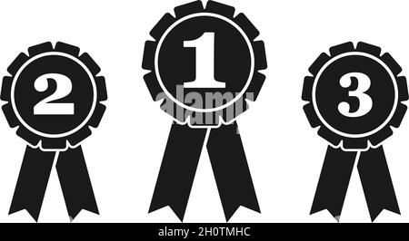 Première place deuxième place et troisième place rosette prix rubans dans le scénario silhouette ensemble Illustration de Vecteur