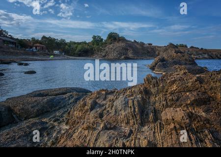 Coucher de soleil sur la mer Noire près d'Ahtopol, Bulgarie Banque D'Images