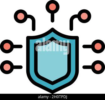 Icône Cyber Shield.Contour cyber Shield vecteur icône couleur isolé à plat Illustration de Vecteur
