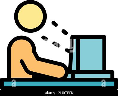 Icône de l'ordinateur de travail.Contour de l'ordinateur de travail vecteur icône couleur isolé à plat Illustration de Vecteur