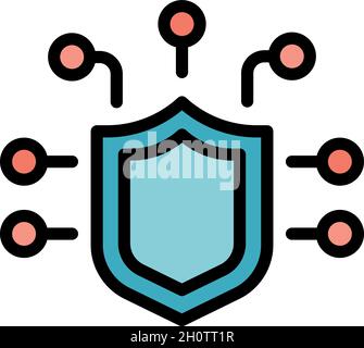 Icône Cyber Shield.Contour cyber Shield vecteur icône couleur isolé à plat Illustration de Vecteur