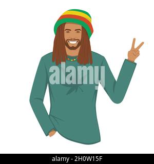 rastafarian homme avec dreadlocks, reggae musique dessin animé personnage illustration vectorielle Illustration de Vecteur