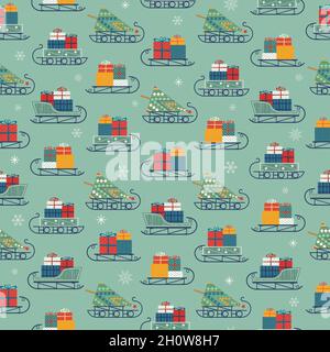Santa Sleigh à Noël présente un motif vectoriel sans coutures Illustration de Vecteur