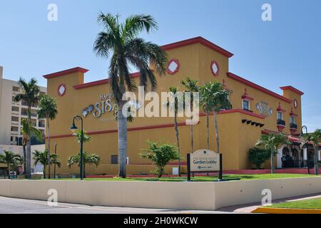 Hacienda Sisal façade ou entrée du restaurant à Cancun, Quintana Roo, Mexique. Banque D'Images