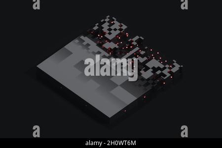 Cubes et géométries abstraites, rendu 3d.Dessin numérique informatique. Banque D'Images