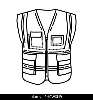 Gilet de moto de police fait partie de l'équipement et des accessoires de police ensemble d'icônes dessinées à la main Vector. Illustration de Vecteur