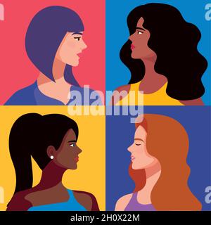 quatre belles filles personnages Illustration de Vecteur