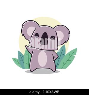 Adorable personnage de dessin animé de Koala debout main Animal Zoo Flat Illustration de Vecteur