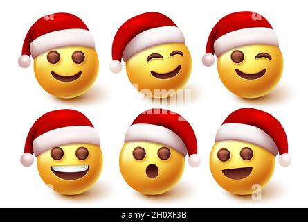 Jeu de vecteurs de personnage Emoji santa christmas.Personnages émojis du Père Noël en expression faciale isolés sur fond blanc pour la collection d'icônes de Noël. Illustration de Vecteur