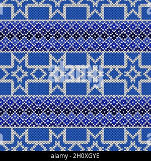 Couture sans couture contraste orné dans les couleurs bleu et blanc, motif vectoriel comme texture de tissu Illustration de Vecteur