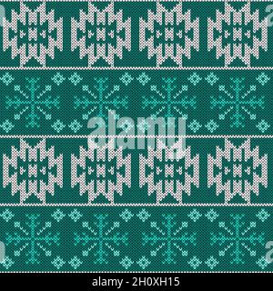 Motif vectoriel en maille sans couture orné de motifs géométriques dans une texture de tissu de couleurs vertes et blanches Illustration de Vecteur