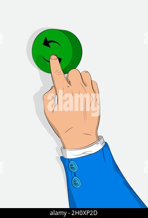 Icône de mise à jour.Homme d'affaires poussant son index droit pour appuyer sur le bouton. Illustration de Vecteur