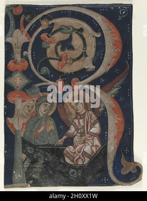 Initiale historiée (R) prélevés de manière progressive : Les trois Marie au tombeau, ch. 1200-1230. Italie, 13e siècle. Encre, tempera et or sur parchemin ; feuille : 11 x 8 cm (4 5/16 x 3 1/8 in.). Banque D'Images