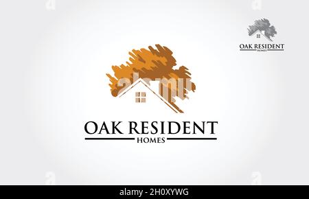 Illustration du logo Oak Resident Home Vector.Modèle de conception de logo vectoriel de chêne et de la maison qui fait à partir d'une simple éraflure. Il est bon pour symboliz. Illustration de Vecteur