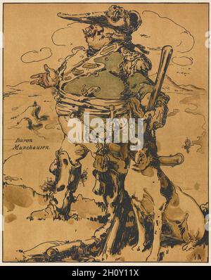 Portfolio de 16 lithographies : personnages de romance : Baron Muchaussen, 1900.William Nicholson (britannique, 1872-1949).Lithographie couleur à la main; feuille: 50.5 x 40.6 cm (19 7/8 x 16 po.); image: 34.4 x 27.4 cm (13 9/16 x 10 13/16 po.). Banque D'Images