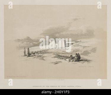 Égypte et Nubie, Volume I : approche du temple de Wady Saboua, Nubia, 1847.Louis Haghe (britannique, 1806-1885), F. G. Moon, 20 Threadneedle Street, Londres,Après David Roberts (écossais, 1796-1864).Lithographie couleur; feuille: 35.7 x 43 cm (14 1/16 x 16 15/16 po.); image: 25.2 x 35.2 cm (9 15/16 x 13 7/8 po.). Banque D'Images