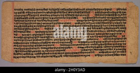 Page d'un manuscrit Jaina, 1400s-1500s. L'Inde, 15ème-16ème siècle. Encre sur papier ; total : 12,3 x 27,2 cm (4 13/16 x 10 11/16 po.). Banque D'Images