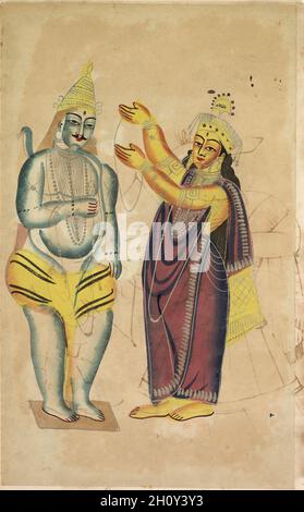 Parvati plaçant un mariage Garland sur Shiva (recto), c.1890. Inde de l'est, Bengale, Kolkata, Kalighat.Aquarelle, graphite, encre et étain sur papier ; support secondaire : 48.2 x 29.6 cm (19 x 11 5/8 po.) ; peinture uniquement : 45.6 x 28 cm (17 15/16 x 11 po.). Banque D'Images