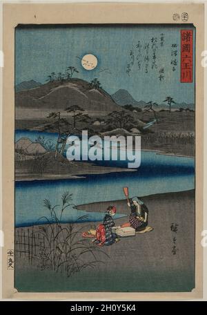 Le Foulonnage Jewel River en tissu, de la série Settsu six rivières joyau des diverses provinces, 1857. Utagawa Hiroshige (1797-1858), Japonais. Gravure sur bois en couleur, encre et couleur sur papier ; total : 34,4 x 23,2 cm (13 9/16 x 9 1/8 in.) ; avec des marges : 37,8 x 25,8 cm (14 7/8 x 10 3/16 po.). Banque D'Images