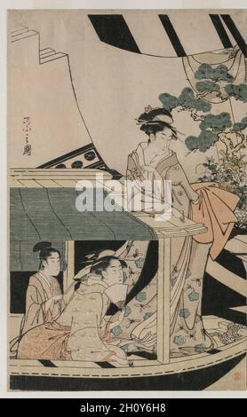 Excursion en bateau sur la rivière Sumida, mi 1790. Chōbunsai Eishi, japonais (1756-1829). Gravure sur bois en couleur ; feuille : 38,2 x 24,2 cm (15 1/16 x 9 1/2 in.). Banque D'Images