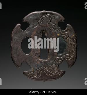 Garde au sabre, début des années 1800.Japon, période Edo (1615-1868).Fer; hors tout: 6.8 x 6.8 cm (2 11/16 x 2 11/16 po). Banque D'Images