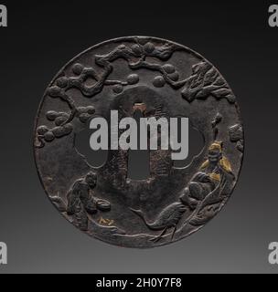 Garde au sabre, mi-1700.Japon, période Edo (1615-1868).Fer; diamètre: 7.7 cm (3 1/16 po). Banque D'Images